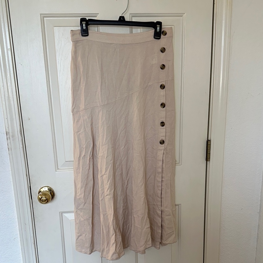 American Eagle Outfitters Cream Asymmetrical Midi Skirt